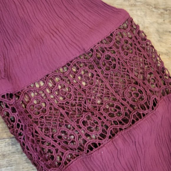 Old Navy Crepe Burgundy Long Sleeve Babydoll Smock Dress Size Small - Picture 5 of 8